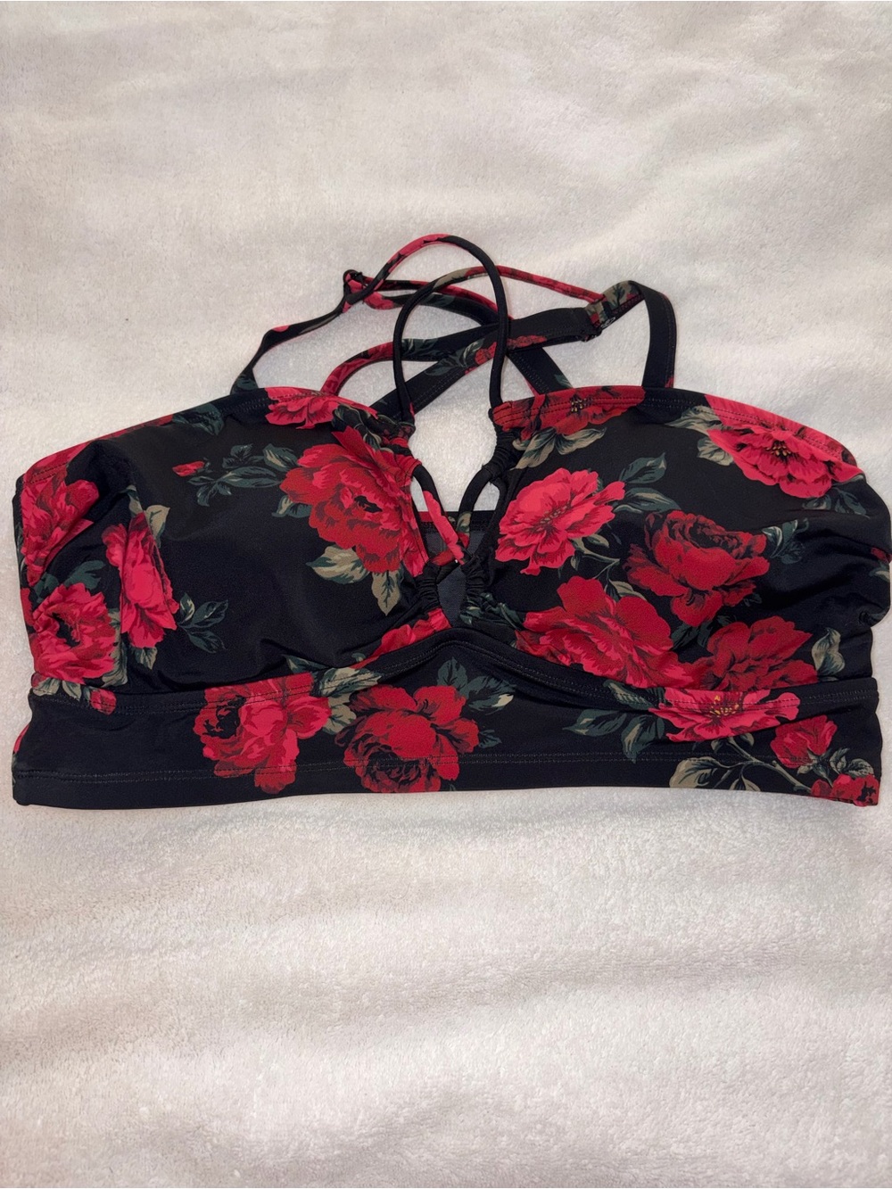 torrid Black Bikini Top with Red Floral Print